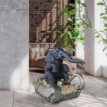 Elephant Had a Big Crush on Tanks (Bronze Sculpture, Mid-Size)