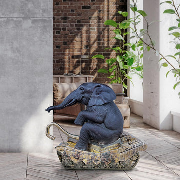 Elephant Had a Big Crush on Tanks (Bronze Sculpture, Mid-Size)