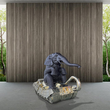 Elephant Had a Big Crush on Tanks (Bronze Sculpture, Mid-Size)