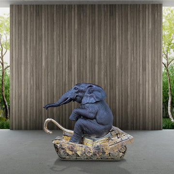 Elephant Had a Big Crush on Tanks (Bronze Sculpture, Mid-Size)