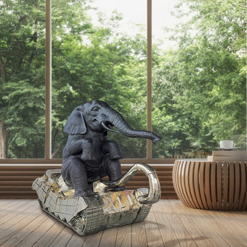 Elephant Had a Big Crush on Tanks (Bronze Sculpture, Mid-Size)