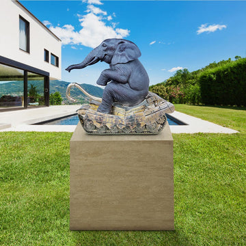 Elephant Had a Big Crush on Tanks (Bronze Sculpture, Mid-Size)