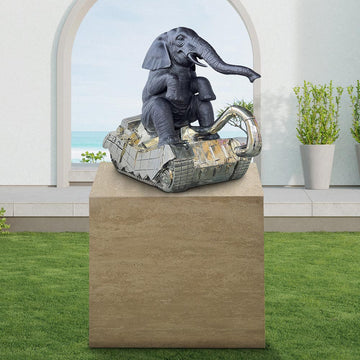 Elephant Had a Big Crush on Tanks (Bronze Sculpture, Mid-Size)