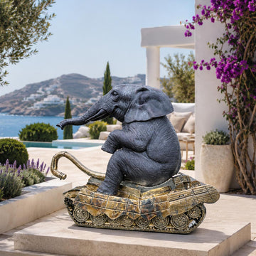 Elephant Had a Big Crush on Tanks (Bronze Sculpture, Mid-Size)