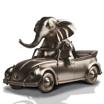 The Bengal Tiger and Sumatran Elephant Race in the Beatle (Bronze Sculpture)