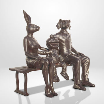 Elmo Loves Rabbitwoman and Dogman Big Time (Bronze Sculpture)