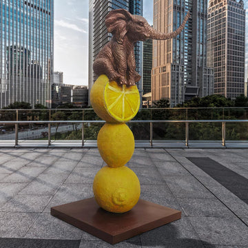 Elephants Love Lemons Big Time (Bronze Sculpture)