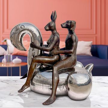 Flamingo Lovers in Wild Seas (Bronze Sculpture)