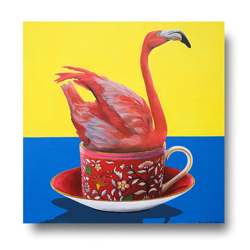 Flamingo in a tea cup (Original Painting)