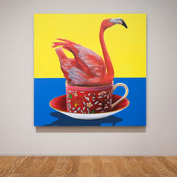 Flamingo in a tea cup (Original Painting)