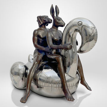 Flamingo Lovers in Wild Seas (Bronze Sculpture)