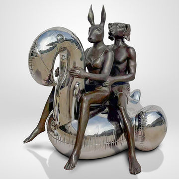 Flamingo Lovers in Wild Seas (Bronze Sculpture)