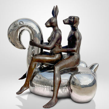 Flamingo Lovers in Wild Seas (Bronze Sculpture)