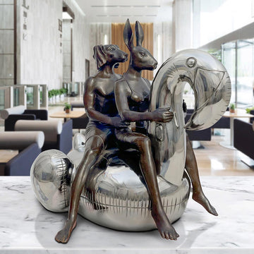 Flamingo Lovers in Wild Seas (Bronze Sculpture)