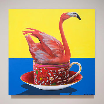 Flamingo in a tea cup (Original Painting)