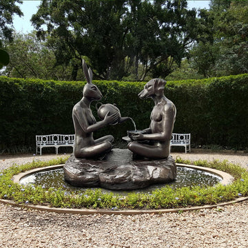 Tea Time with Rabbitwoman and Dogman (Bronze Sculpture, Mid-Size)