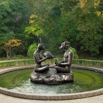 Tea Time with Rabbitwoman and Dogman (Bronze Sculpture, Mid-Size)
