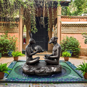 Tea Time with Rabbitwoman and Dogman (Bronze Sculpture, Mid-Size)