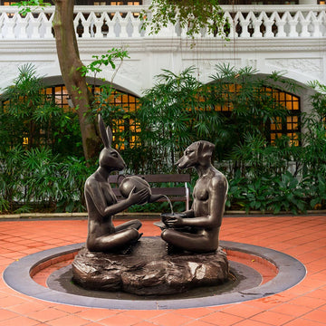 Tea Time with Rabbitwoman and Dogman (Bronze Sculpture, Mid-Size)
