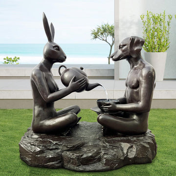Tea Time with Rabbitwoman and Dogman (Bronze Sculpture, Mid-Size)