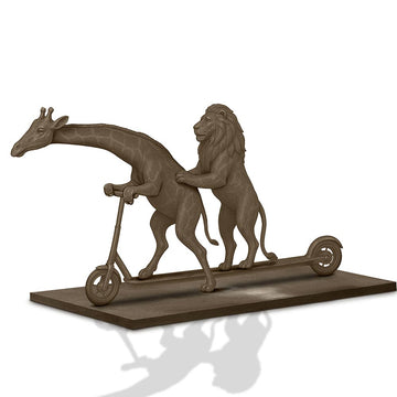 The Masai Giraffe and Lion Race on the Scooter (Bronze Sculpture)