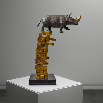 When Rhinos Fall, They Rise Again (Bronze Sculpture)