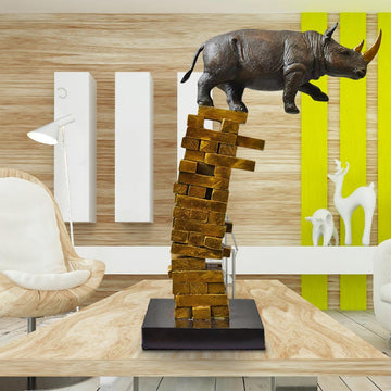 When Rhinos Fall, They Rise Again (Bronze Sculpture)