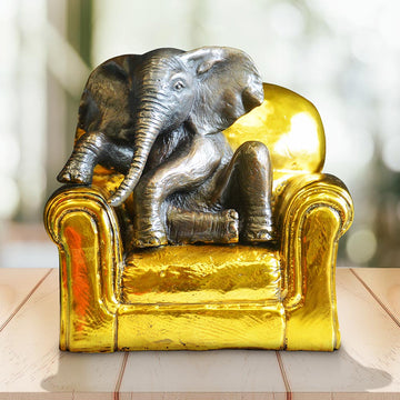 Elephant Me Time on a Chair (Bronze Sculpture, Miniature Collection)