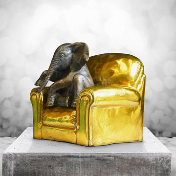 Elephant Me Time on a Chair (Bronze Sculpture, Miniature Collection)