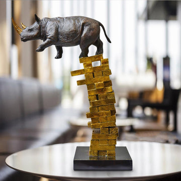 When Rhinos Fall, They Rise Again (Bronze Sculpture)