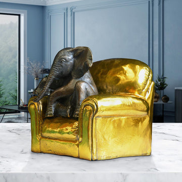 Elephant Me Time on a Chair (Bronze Sculpture, Miniature Collection)