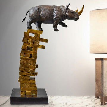 When Rhinos Fall, They Rise Again (Bronze Sculpture)