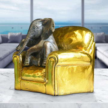 Elephant Me Time on a Chair (Bronze Sculpture, Miniature Collection)