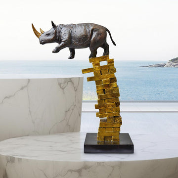 When Rhinos Fall, They Rise Again (Bronze Sculpture)