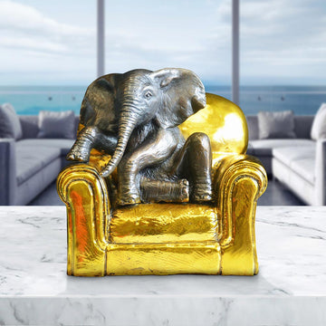 Elephant Me Time on a Chair (Bronze Sculpture, Miniature Collection)