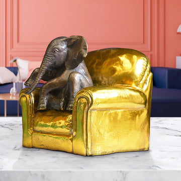 Elephant Me Time on a Chair (Bronze Sculpture, Miniature Collection)
