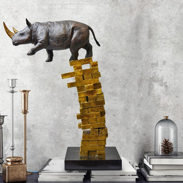 When Rhinos Fall, They Rise Again (Bronze Sculpture)