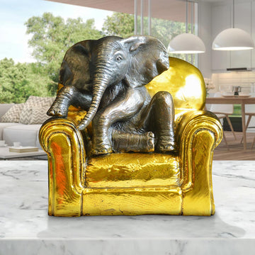 Elephant Me Time on a Chair (Bronze Sculpture, Miniature Collection)