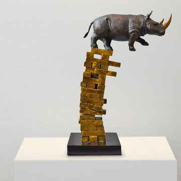 When Rhinos Fall, They Rise Again (Bronze Sculpture)