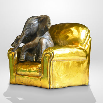 Elephant Me Time on a Chair (Bronze Sculpture, Miniature Collection)