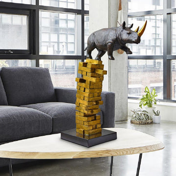 When Rhinos Fall, They Rise Again (Bronze Sculpture)