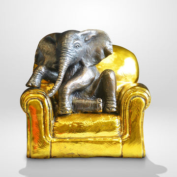 Elephant Me Time on a Chair (Bronze Sculpture, Miniature Collection)