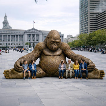 Sitting Together with the Mountain Gorilla (Bronze Sculpture)