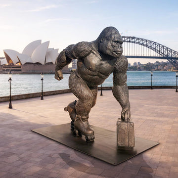 The Mountain Gorilla Races on Rollar Skates (Bronze Sculpture)