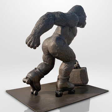 The Mountain Gorilla Races on Rollar Skates (Bronze Sculpture)