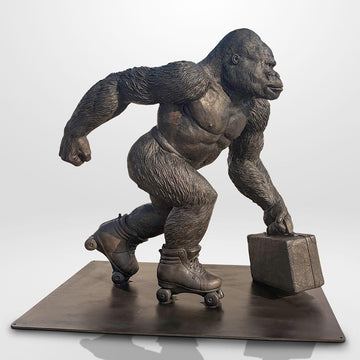 The Mountain Gorilla Races on Rollar Skates (Bronze Sculpture)