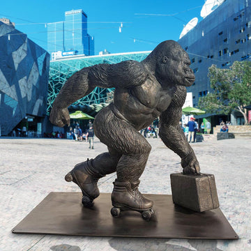 The Mountain Gorilla Races on Rollar Skates (Bronze Sculpture)