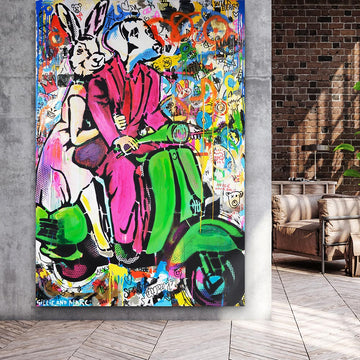 Green vespa on speed (Original Painting)