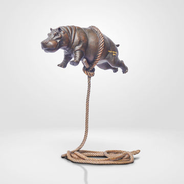 Baby Hippo Flying High For The First Time (Bronze Sculpture)