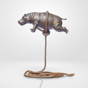 Baby Hippo Flying High For The First Time (Bronze Sculpture)
